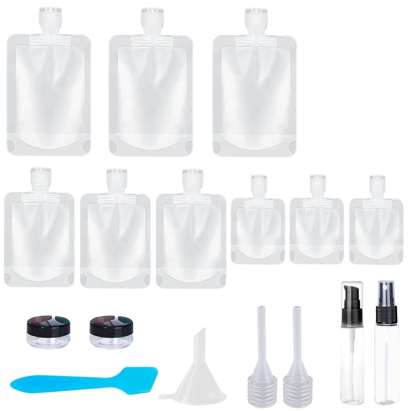 SEQUHITKU 17 Pack Travel Pouches for Toiletries,TSA Approved,Portable Containers,Stand Up Pouch,Refillable Travel Accessories for Shampoo Conditioner Lotion Soap Liquids (A-17pcs) - Image 1
